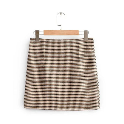 Spring New Ladies Retro Plaid Single Breasted Suit Jacket Sexy High Waist Bag Hip Short Skirt Fashion Casual Women's Suit