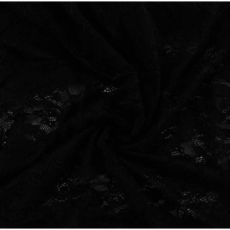 Sexy Lace Hollow Out A-lined Long Dresses Women Vintage Loose Perspective O-neck Black Dress Female Chic Elegant Party Street