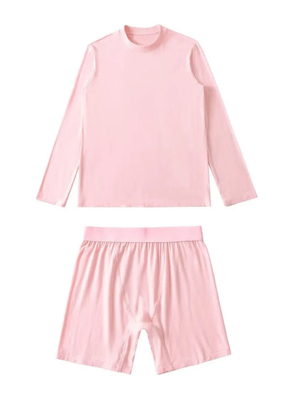 Solid Cozy Home Suits For Women Summer Crew Neck Long Sleeve Loose T-shirt+Slim Shorts Sets Simple Casual Fashion Two-piece Set