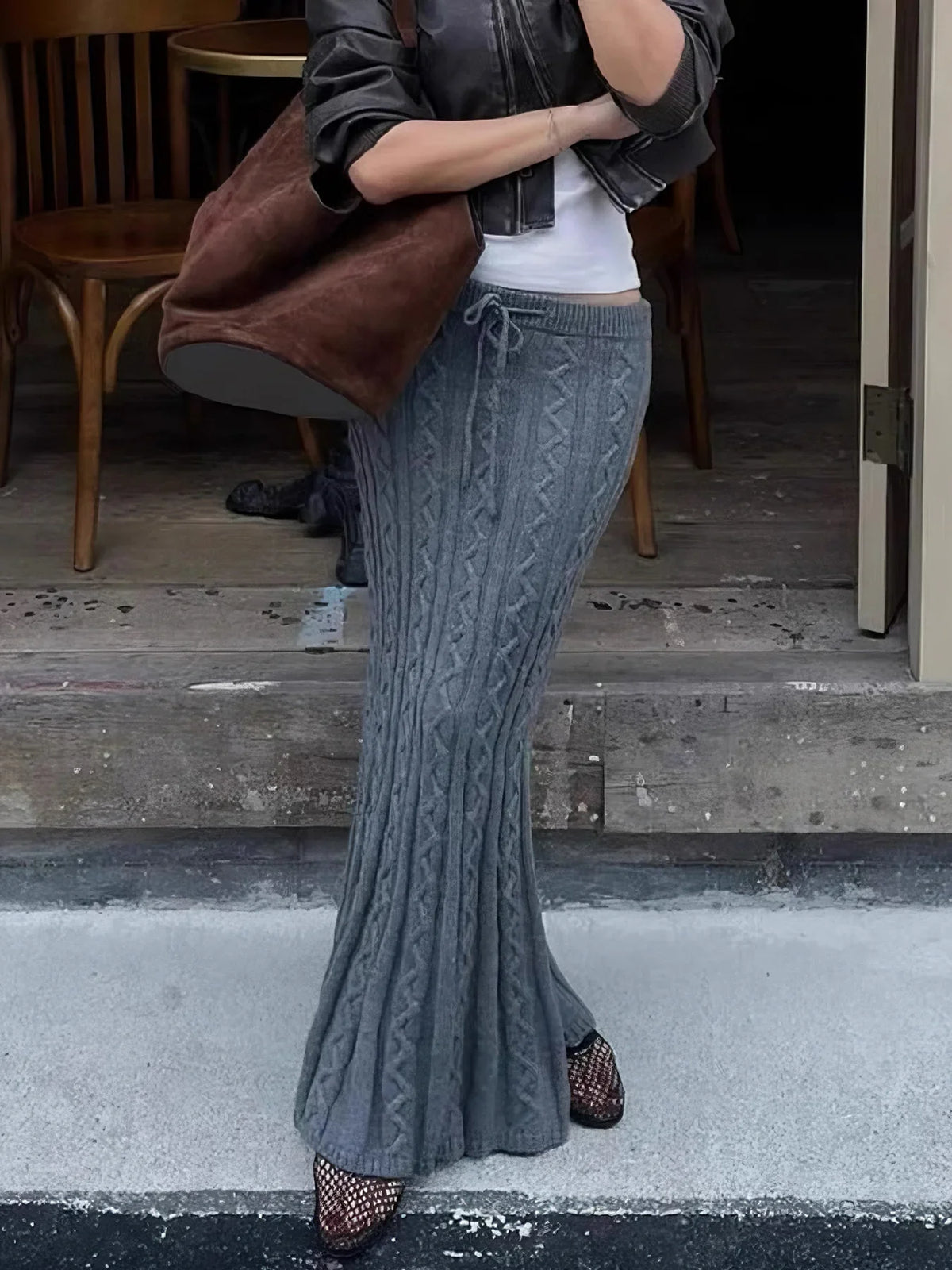 Casual Slim Twists Knitted Trumpet Skirt Basic Solid Mid-Waisted Maxi Skirts Women Autumn Winter Elegant Fashion