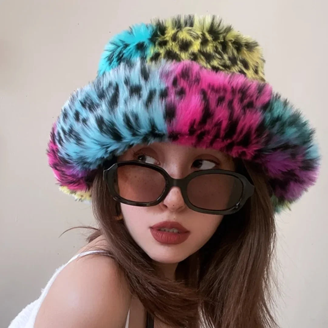 Winter 58-60cm XL Faux Fur Bucket Hat For Women Outdoor Warm Luxury Oversize Fisherman Hat Girl Trendy Party Long Fur Panama Cap
