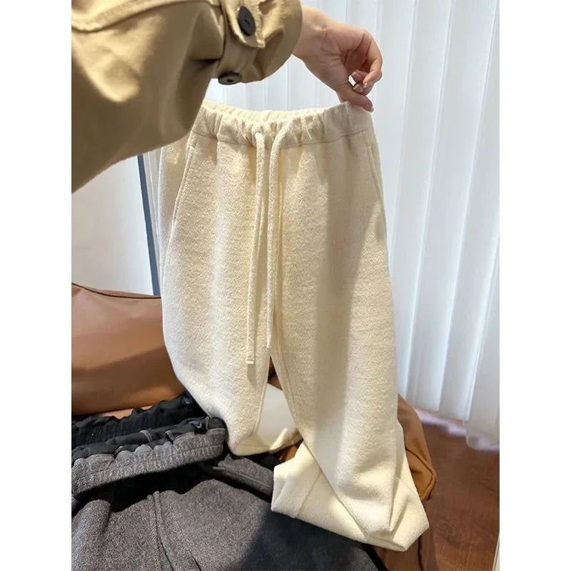 Baggy Casual Autumn Sweatpants Woman Vintage Basic Korean Popular Wide Leg Pants Old Money Winter Warm Trousers 2024
