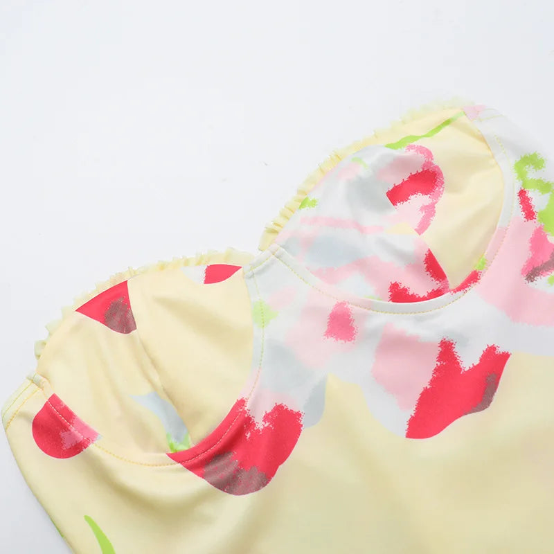 Printed Off Shoulder Backless Ruffle Mini Dress