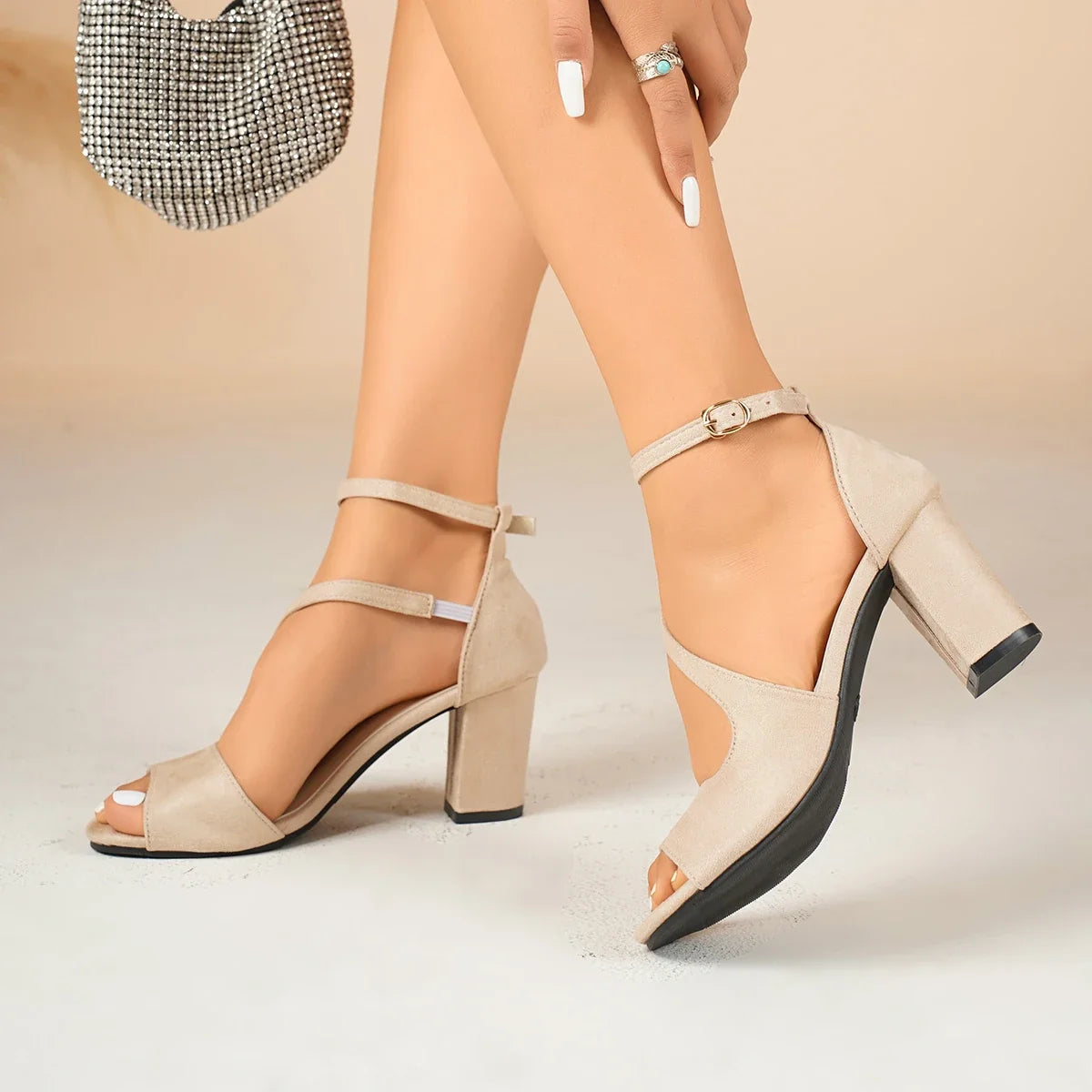 Ladies Shoes High Quality Open toe Women's Sandals Fashion Zip Office and Career Summer Plus Size Solid Heeled Sandals