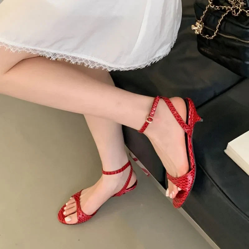 Fashion Round Toe Ladies Low Heel Sandals Shoes New In Summer Female Ankle Buckle Elegant Women Heeled Sandals Shoes Pumps