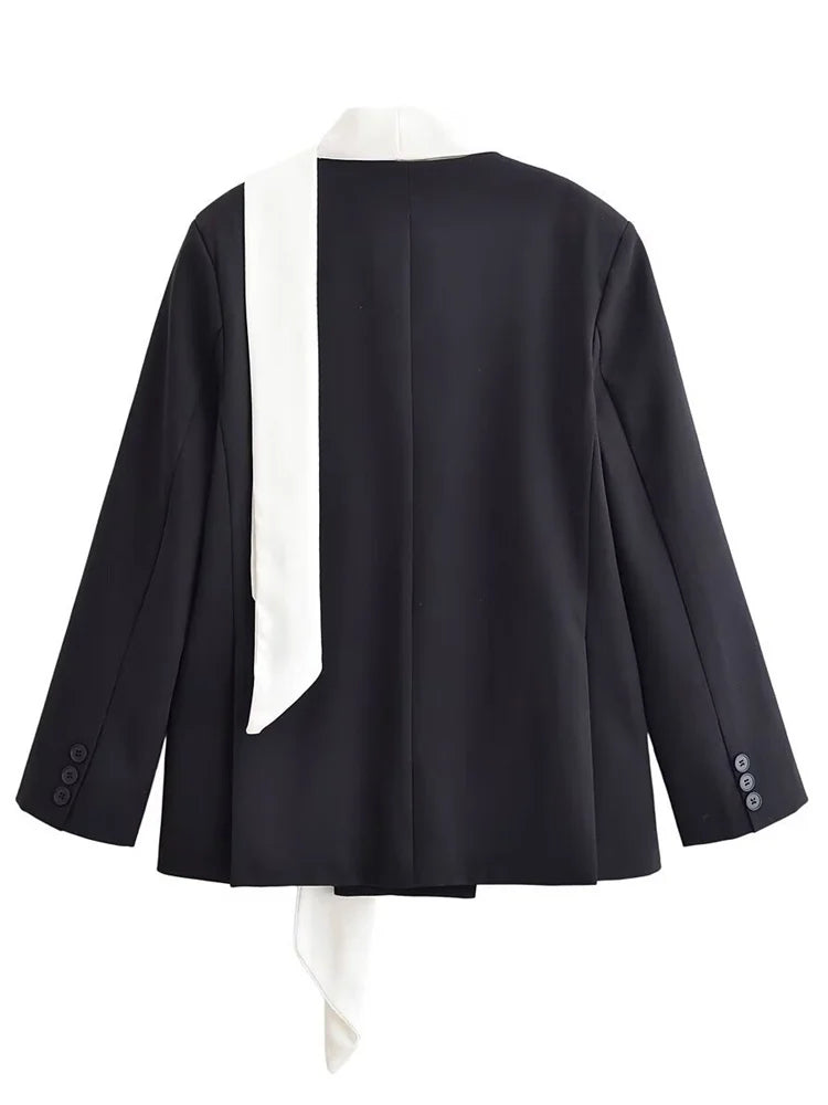 Fashion Scarf Blazers jacket Female Elegant Long Sleeve Patchwork Commute Pocket Outwear Women's Contrast Suit jacket 2026