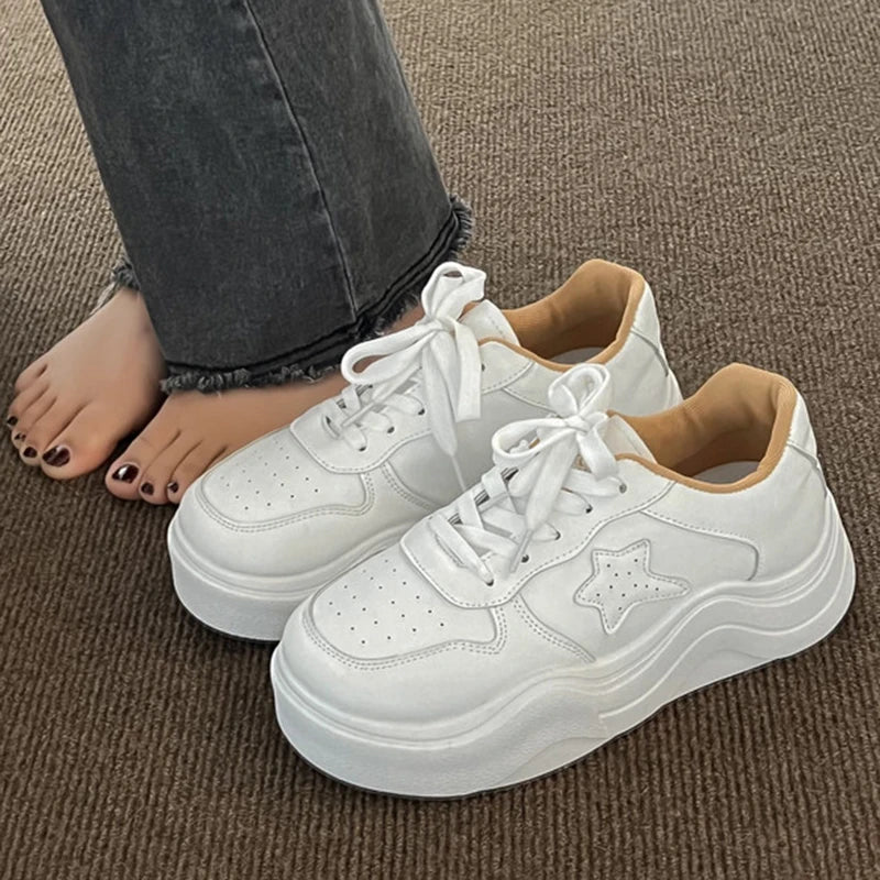 Women Casual Sneakers Stars Design Running Sport White Shoes Tennis Skateboard Trainers Skate Flats Outdoor Walking Sneakers