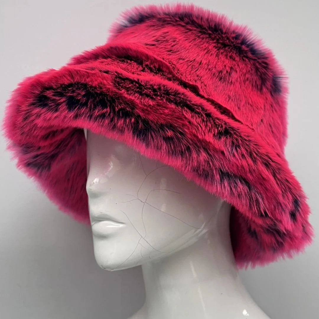 Winter 58-60cm XL Faux Fur Bucket Hat For Women Outdoor Warm Luxury Oversize Fisherman Hat Girl Trendy Party Long Fur Panama Cap
