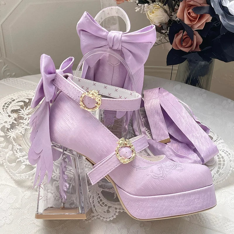 Original Lo Cos High Heels Spring and Autumn New 2025 Japanese Girls Women's Cute Bow Elegant Platform Shoes Y2k Sweet Pumps