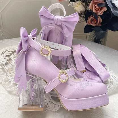 Original Lo Cos High Heels Spring and Autumn New 2025 Japanese Girls Women's Cute Bow Elegant Platform Shoes Y2k Sweet Pumps