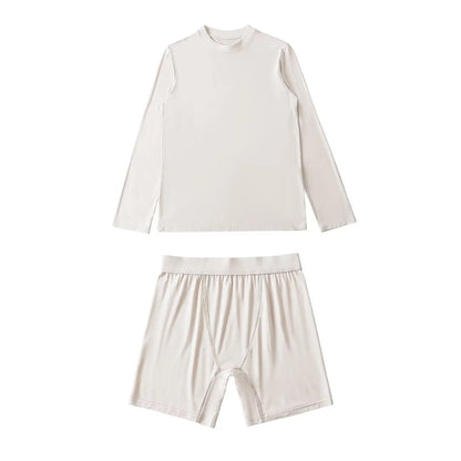 Solid Cozy Home Suits For Women Summer Crew Neck Long Sleeve Loose T-shirt+Slim Shorts Sets Simple Casual Fashion Two-piece Set