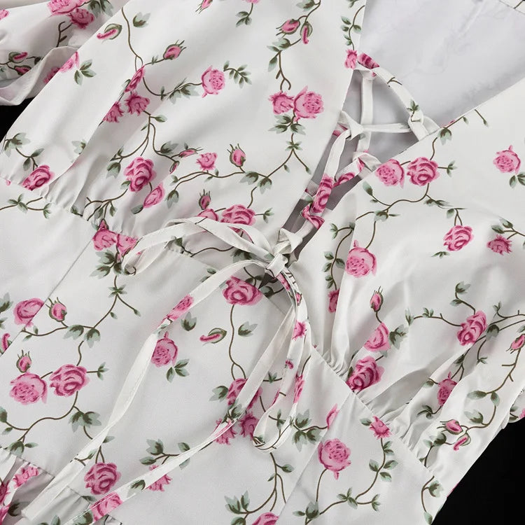 V Neck Short Sleeve Lace Up Summer Short Dresses Women Casual Vacation Mini Print Dresses A Line Corset Cake Layered Dress