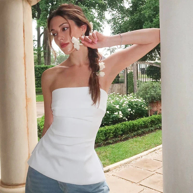 Solid Side Split Bandeau Strapless