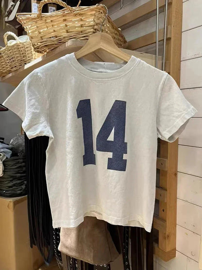 Classic Number Graphic Print Women Summer Cotton T-shirts Soft Casual Loose O-neck Tees Vintage Short Sleeve Streetwear Y2K Tops