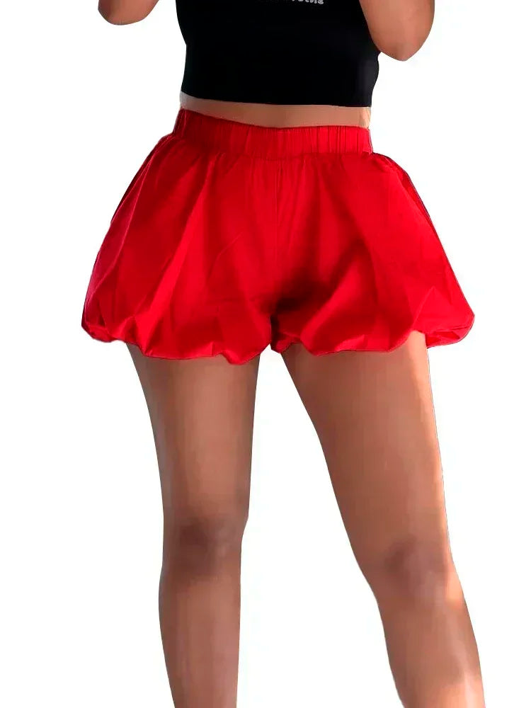 Solid Sexy Y2K Two Layer Bubble Baddie Shorts for Women Summer Fashion Retro High Waist Elastic Mini Bloomer Shorts Female