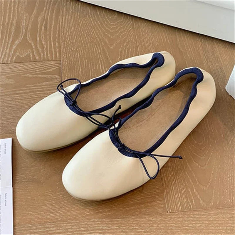 Comfortable Soft Leather Round Toe Flats Heels Women's Sandals Fashion Butterfly-knt Daily Dress Shoes Sandals