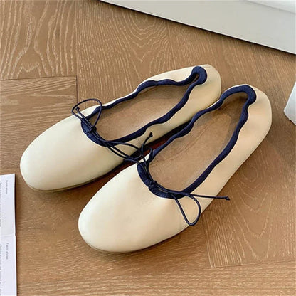 Comfortable Soft Leather Round Toe Flats Heels Women's Sandals Fashion Butterfly-knt Daily Dress Shoes Sandals