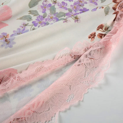 Flower Print Lace Trim Cut Out Camisole Dresses Sleeveless Spliced Skinny Side Split Sexy Elegant Frocks