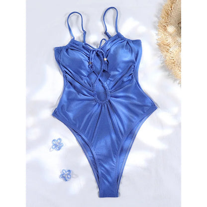 Sexy One Piece Suits String Swimsuit Women 2024 Hollow Out Swimwear Bandage Bathing Suit Pink Monokini High Cut Beachwear Summer