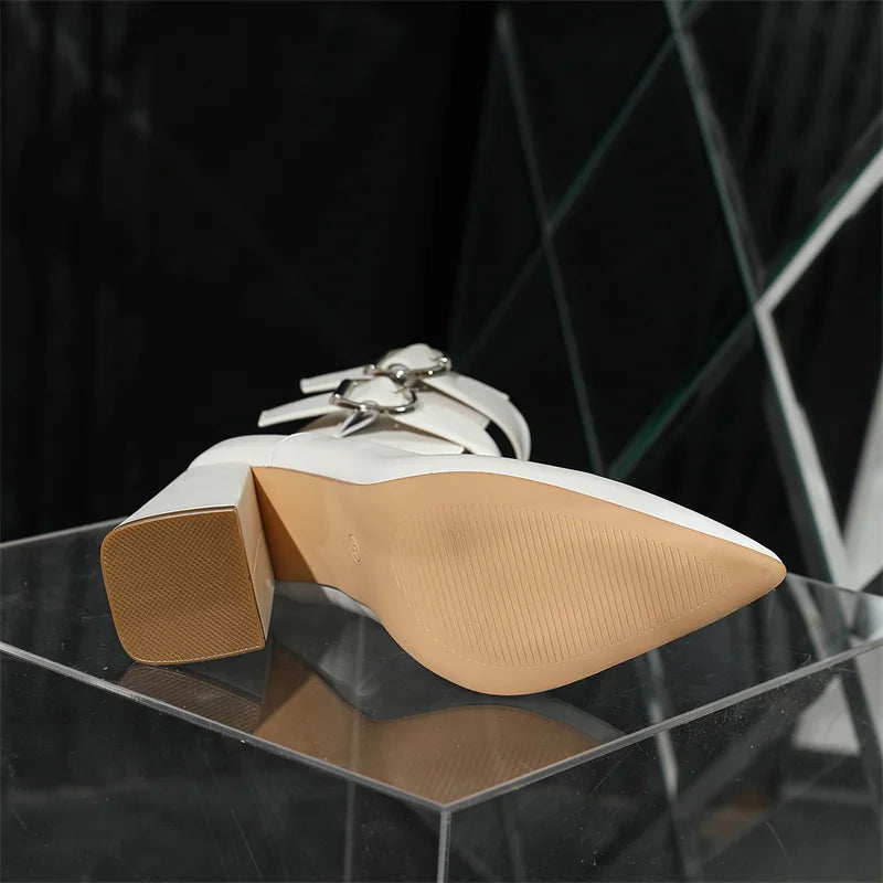 Mary Janes Belt Buckle Pointed Toe Hollow Out Women Pumps Solid Color High Heels Sandals All Match Elegant Concise Female Shoes