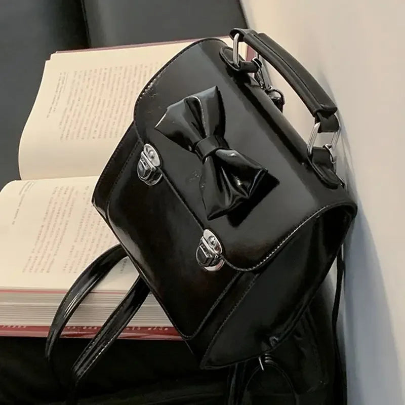 Elegant Womens Backpack Cute Bow Vintage Red Small Square Casual Backpack Fashion Gentle Advanced Female Korean Popular Bag