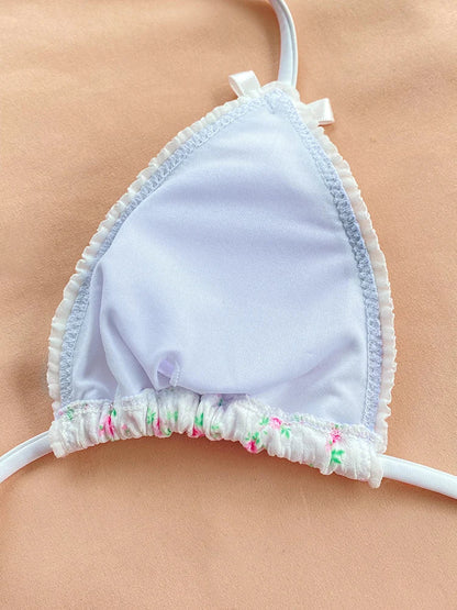 Sexy Bikini Floral Print Swimwear Women Bow Bikini Set Bandage Beachwear Halter Bathing Suits 2024 Summer Biquini String Bikini