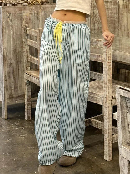 New Fashion Women Loose Pants Stripe Drawstring Elastic Waist Trousers Spring Summer Casual Sweatpants Hot Sale S M L