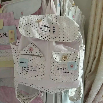 Japanese Sweet Girl Dot Backpack Patchwork Contrast Color Kawaii Cute Schoolbags Women Y2k Aesthetic Chic Backpacks for Students
