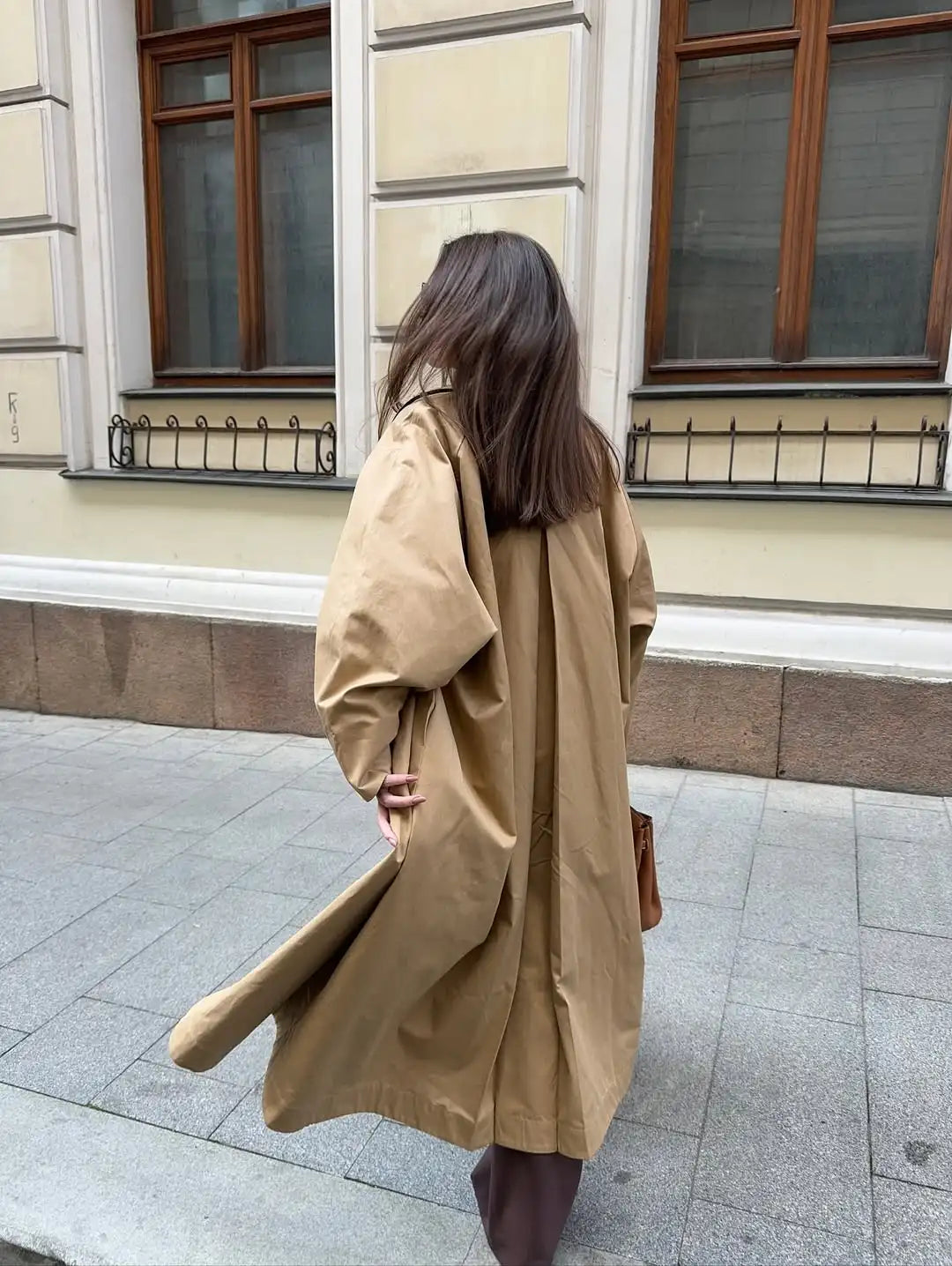 Women Khaki Lapel Long Windbreaker Fashion Single Breasted Full Sleeve Causal Jacket New Autumn Lady High Street Outerwear