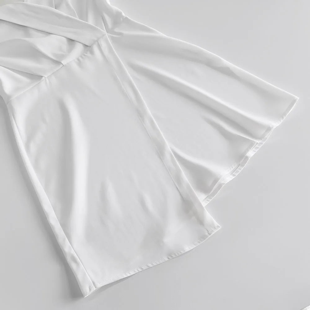 White Irregular Mini Dress Women Spring V Neck Long Sleeve A-line Suit Vestidos Simple Casual Fashion Short Dresses 2025 New