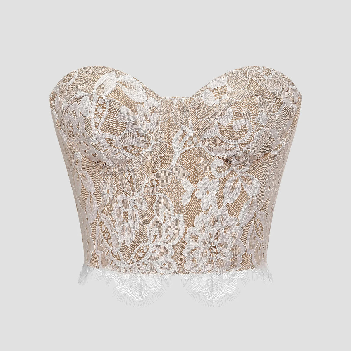 Sexy French Printed Corset Lace Steel Ring Fishbone Rib Ribbed Plunge Bra