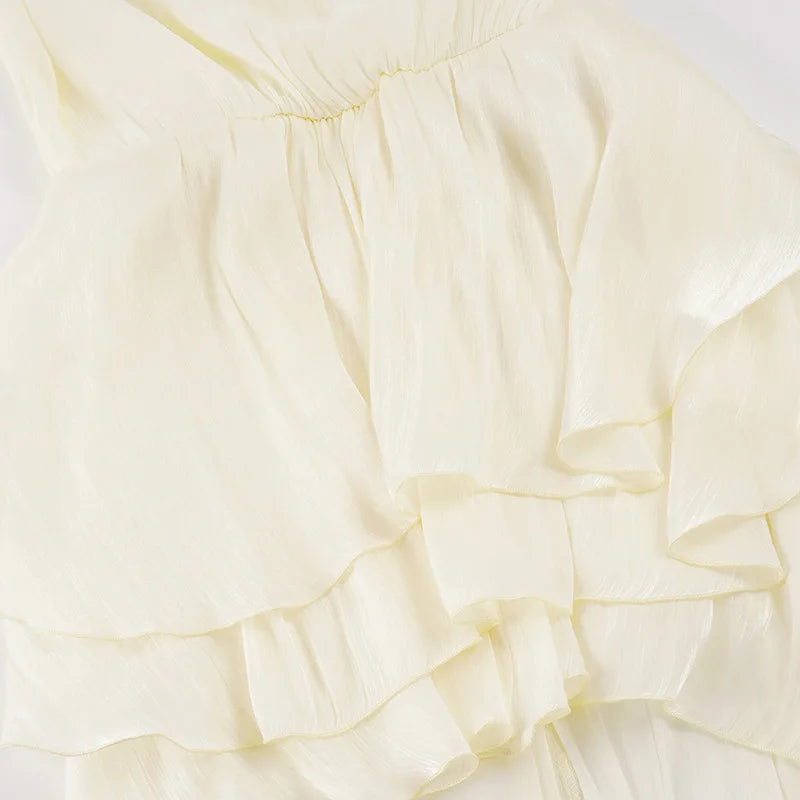 Romantic Necklace Women's Maxi Dress Backless Ruffle Shiny Elegant Luxury Wedding Party Evening Gala Female Summer Dress