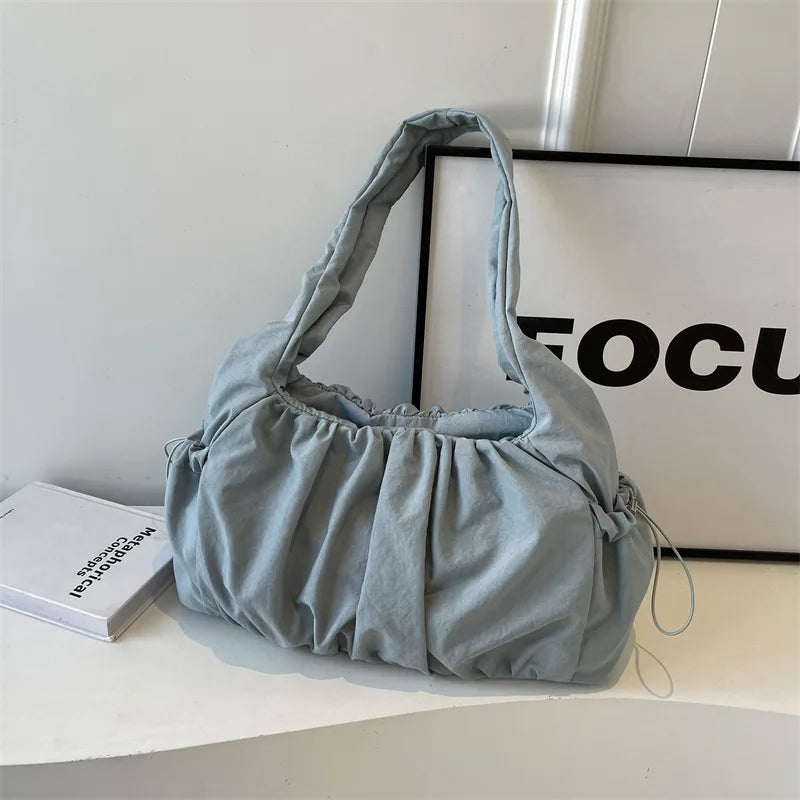High-capacity Vintage Women's Handbags Y2k Aesthetic Simple Solid Shoulder Underarm Bag Grunge Casual Pleated Tote Bags Trendy