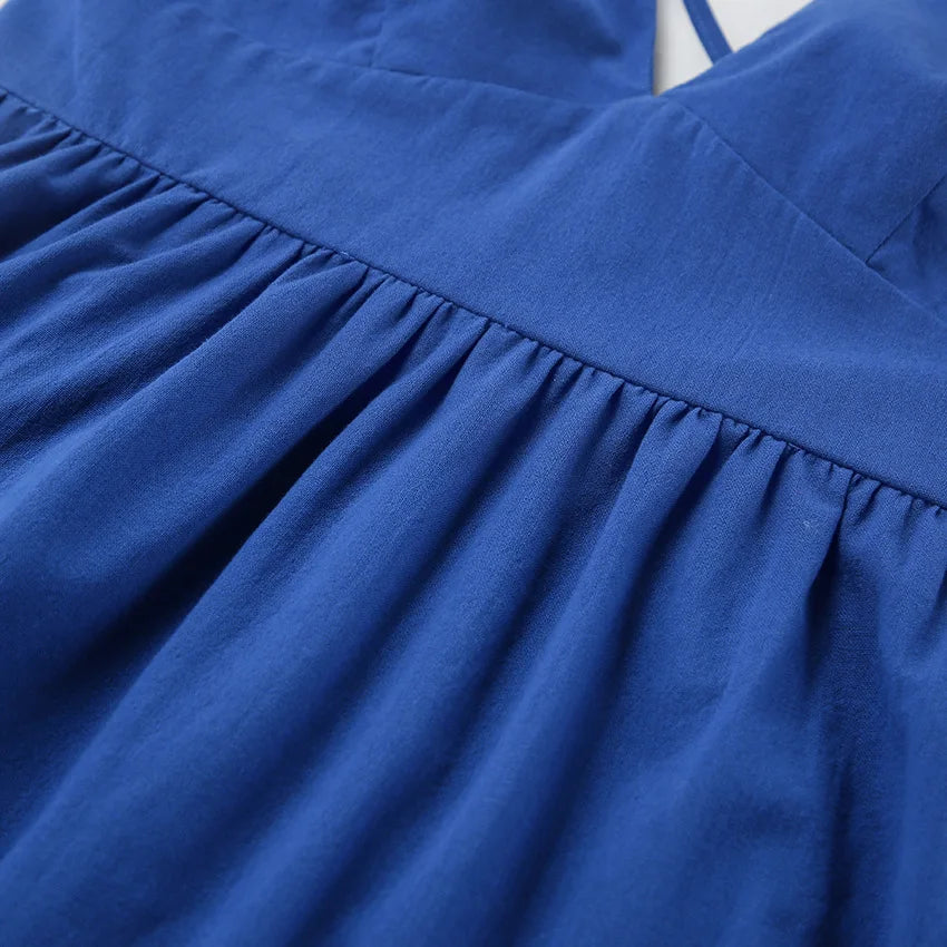 V-Neck Backless Patchwork Long Dress Women Casual High Waist Bandage Sleeveless Solid Spring 2025 New Ladies Maxi Dress