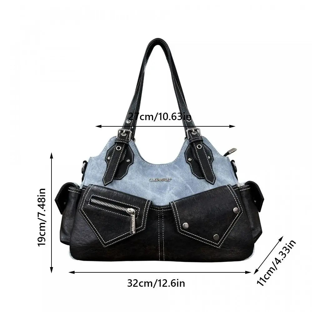 Women's Fashion PU Leather Shoulder Bag Large Capacity Crossed Color Cowboy Backpack Multifunctional Underarm Bag Casual Outing
