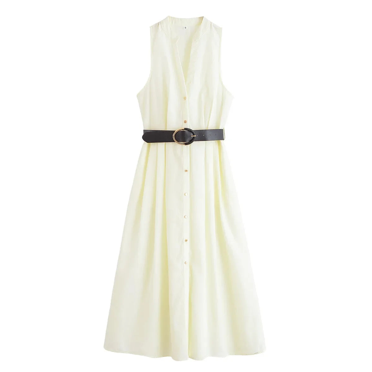 Casual Fashion Women's Dress Solid Color Round Neck Sleeveless Single Breasted Drape Belt Dress New Commuter Pleated Dress