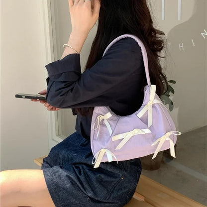Hit Color Bow Bolsos Mujer New Sweet Ins Bag Shoulder Underarm Bags Casual Sac Femme Niche Design Fashion All-match Bolsas