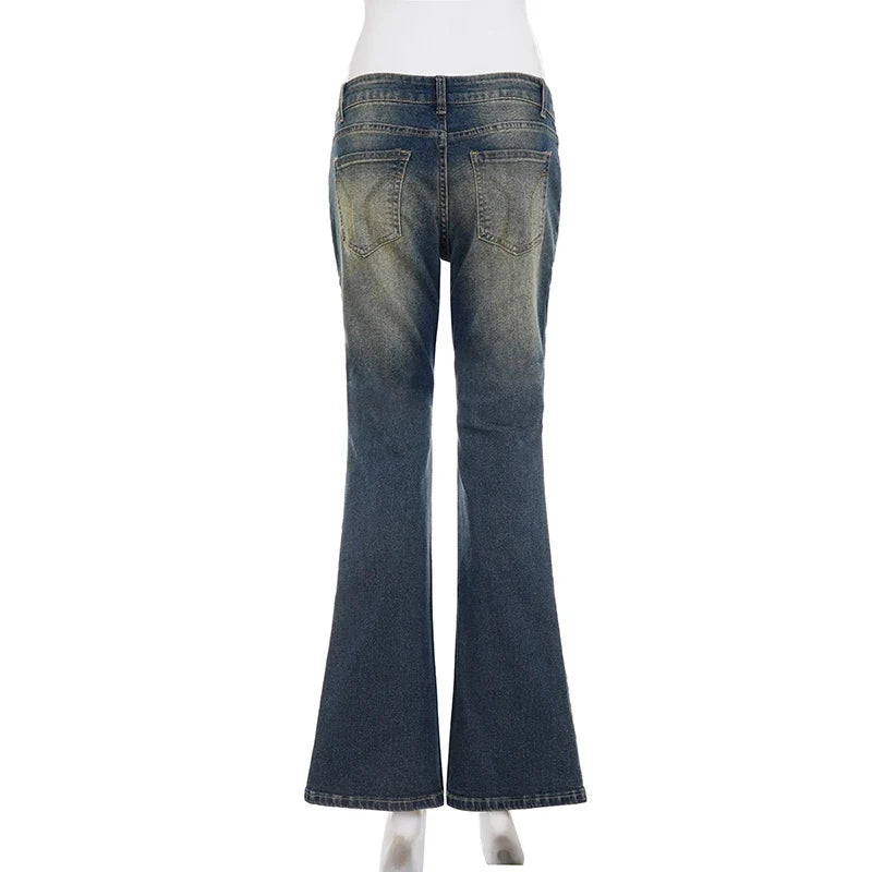 Y2k Low Rise Flared Jeans Woman Aesthetic 2000s Clothes Retro Casual Denim Trousers All Match Bottom Streetwear Pants