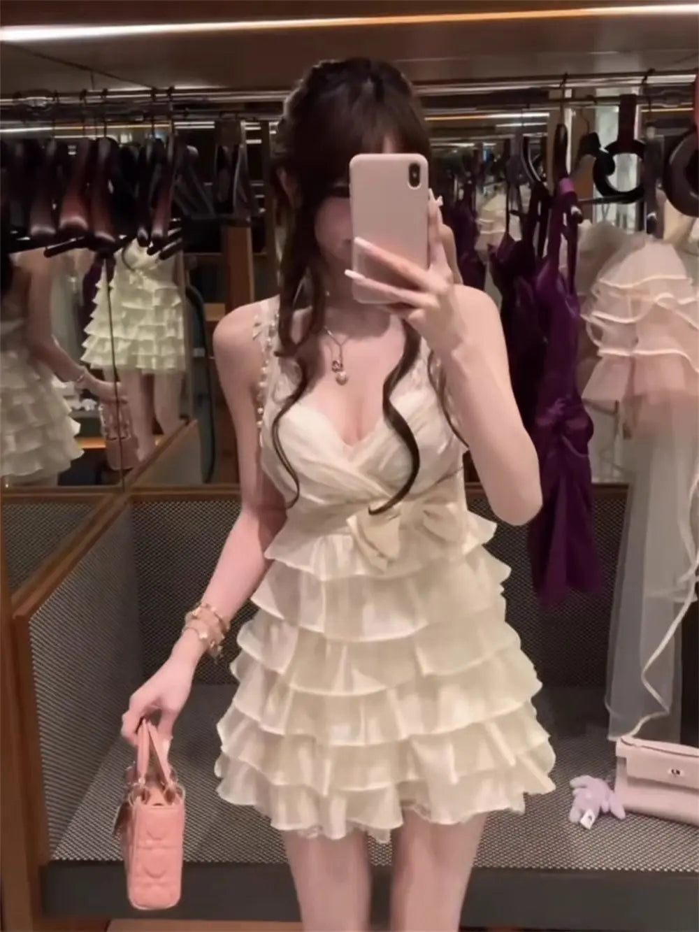 2000s Aesthetic Elegant Retro Women Summer Dresses Y2k Design Lace Beach Dress Female Bow Princess Chic Korean Popular Clothes