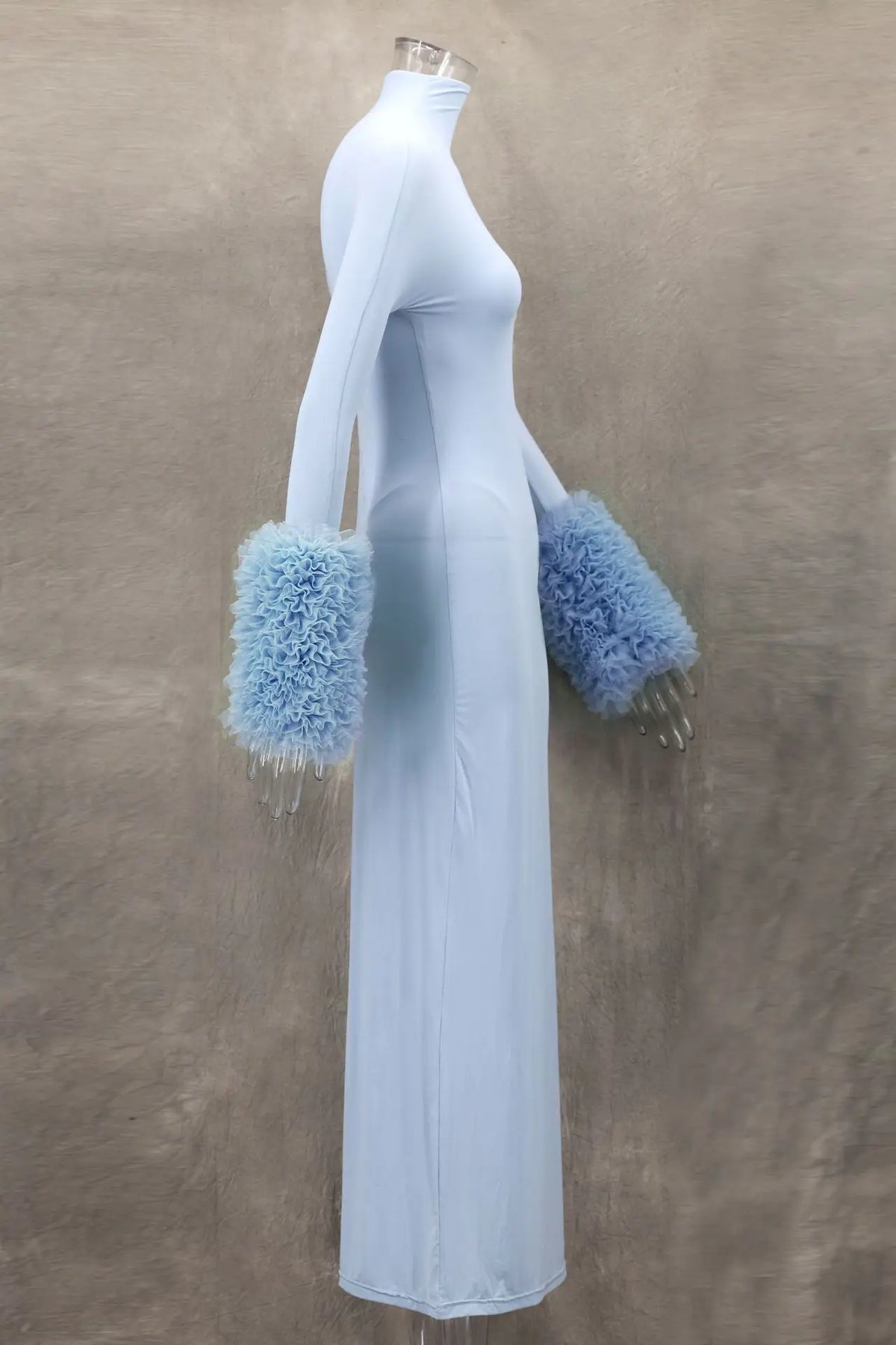 Mock Neck Ruffle Cuff Long Sleeve Bodycon Maxi Dress