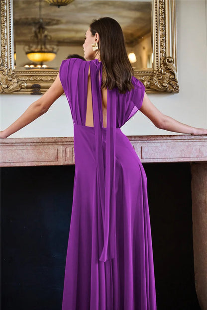 Choker Neck Deep V Sleeveless High Slit Flowy Maxi Dress