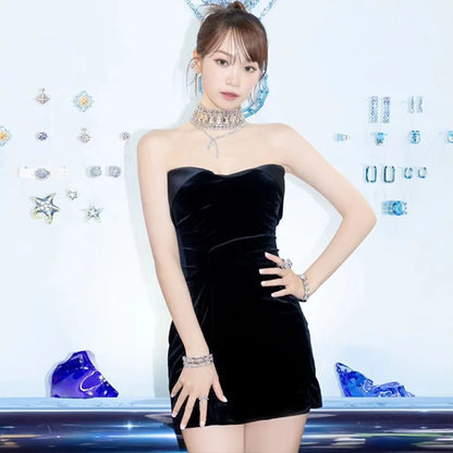 Strapless Sweetheart Neck Velvet Bodycon Mini Dress