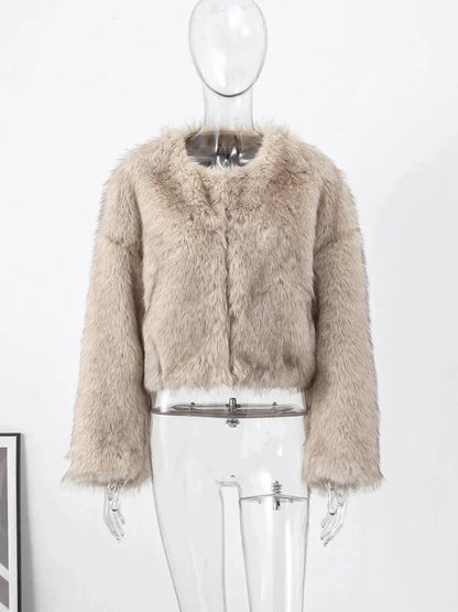 Fashion Faux Fur Jacket Coat Women Streetwear Warm Fluffy Solid Loose Long Sleeve V Neck Female Cardigan Winter Outwear
