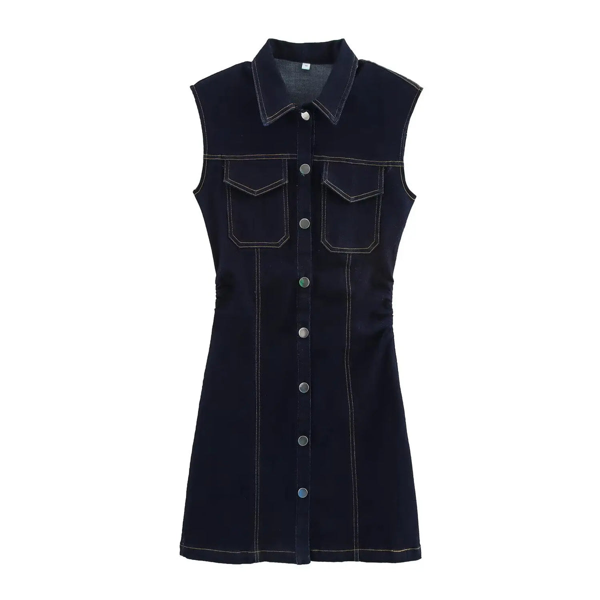 Turn Down Collar Sleeveless Denim Dress Single Breasted Short Dress For Women 2025 New Tight Navy Blue Summer Dresses Vestidos