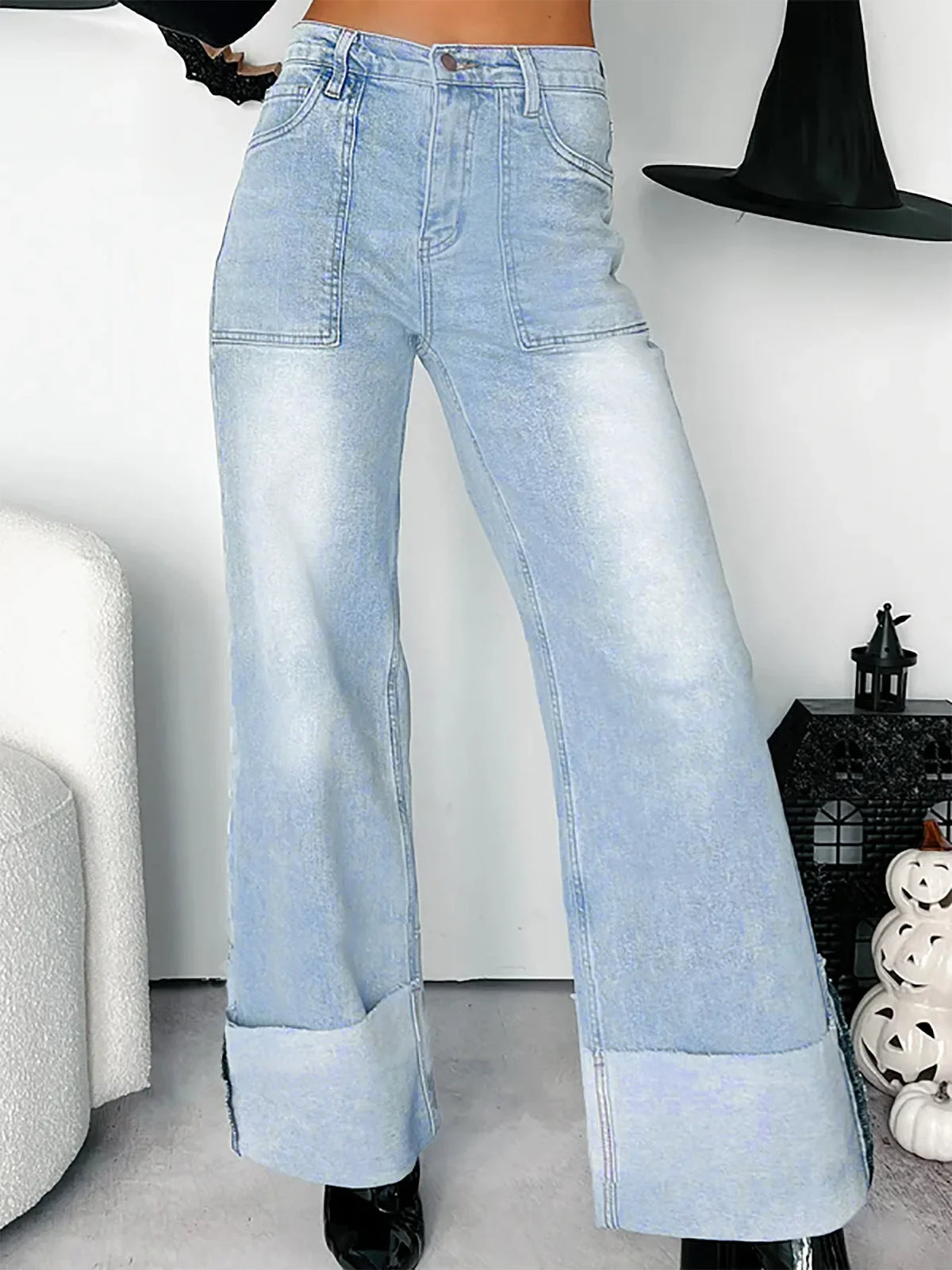 Autumn and Winter New Women's Retro High Waist Heavy Duty Straight Tube Micro Elastic Cowboy Pants