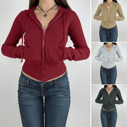 High Quality Hot Selling Luxury 2024 Autumn Winter Temperament Slim Fit Short Zipper Cardigan Hooded Jacket Women's Clothing Y2k
