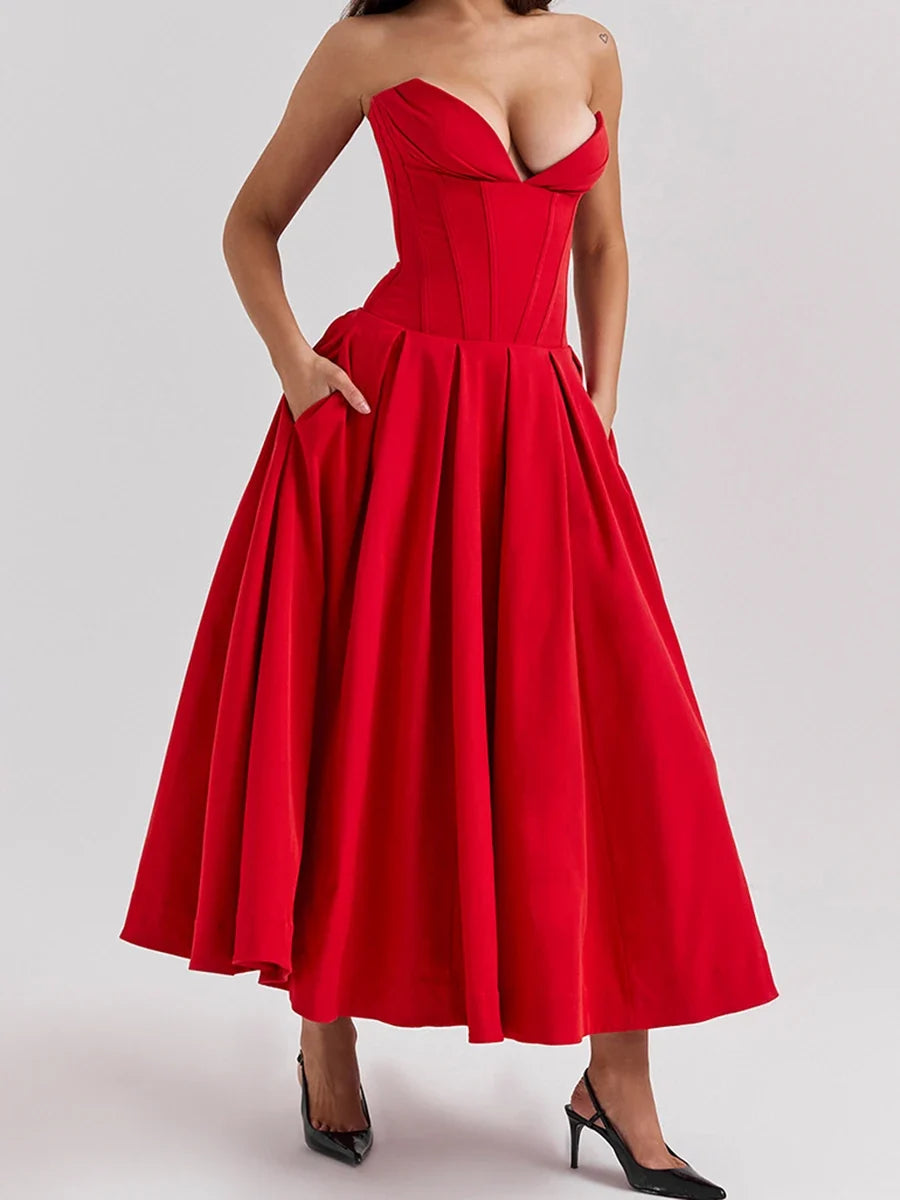 Sexy Elegant Solid Long Dresses For Women V-neck Sleeveless Backless A-line Midi Dress Fashion Evening Party Vestidos 2024 New