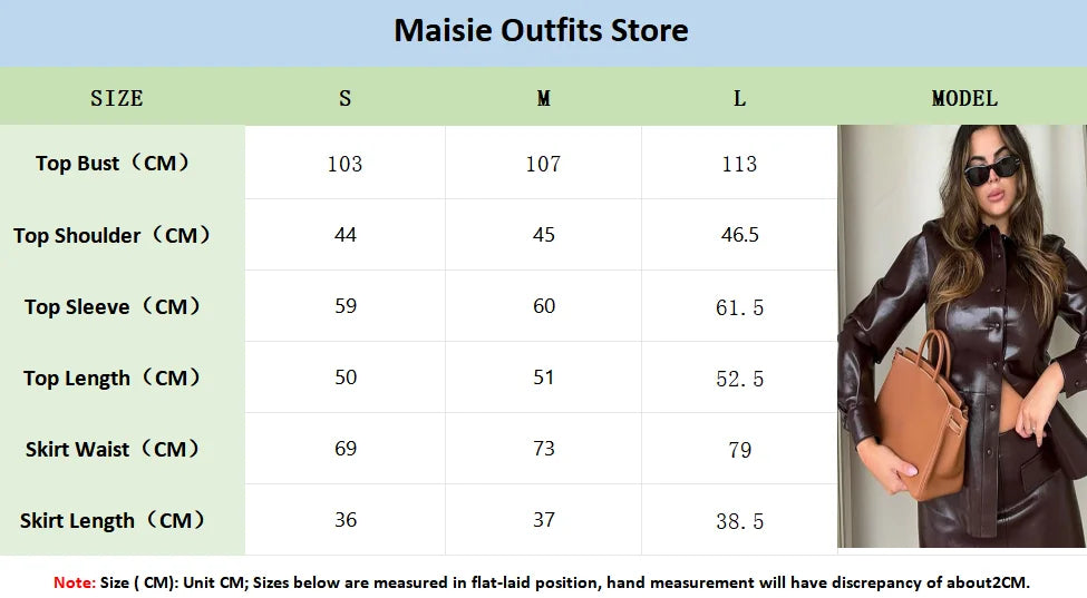 Women Elegant Ancora Red Zipper Leather Jacket 2 Piece Set Fashion High Waist Solid Cropped Mini Skirt Suit Lady Streetwear