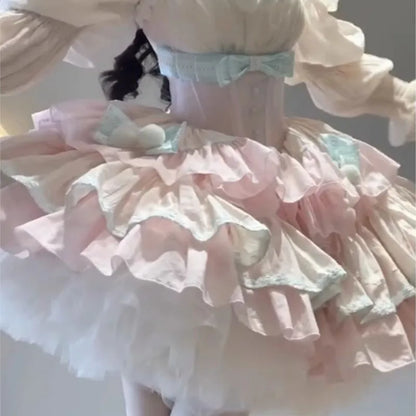 Sweet Girl First Milk Puffy Cake Dress Waist-Tight Fairy