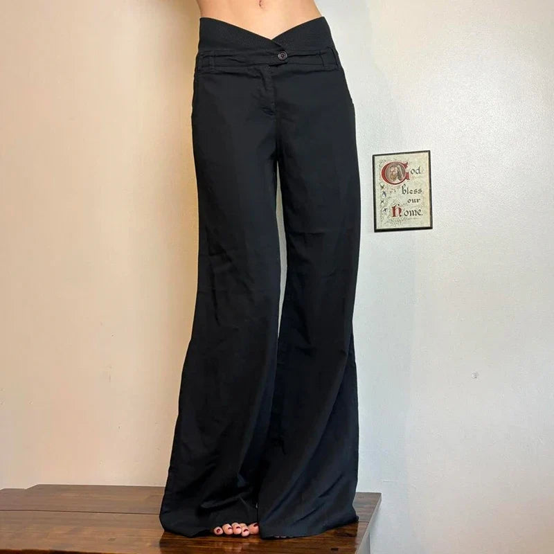 Irregular Waist Flared Pants Baggy Boot Cut Trousers Casual Basic All-match Streetwear Chic Fashion Outfits Women